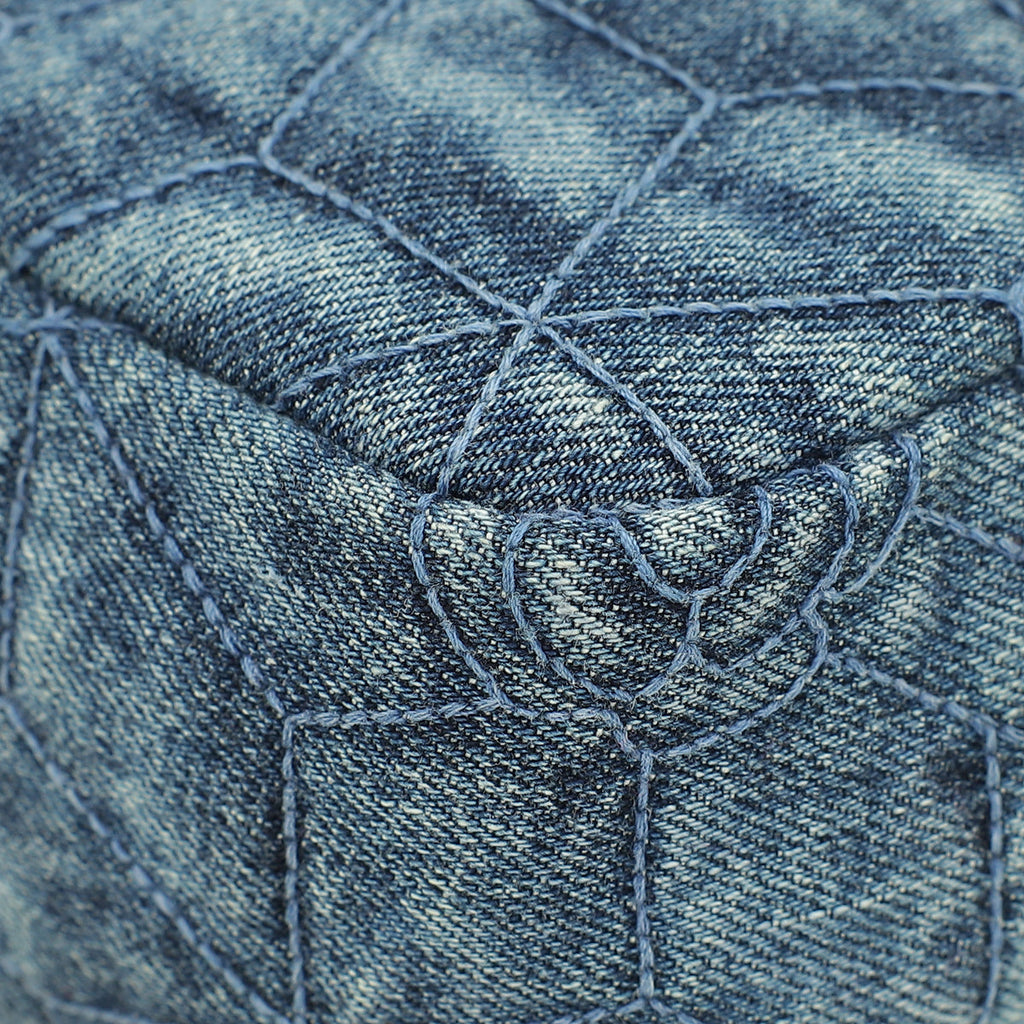 Chanel Navy Blue CC Denim Camellia Flower Embroidered Maxi Flap Bag