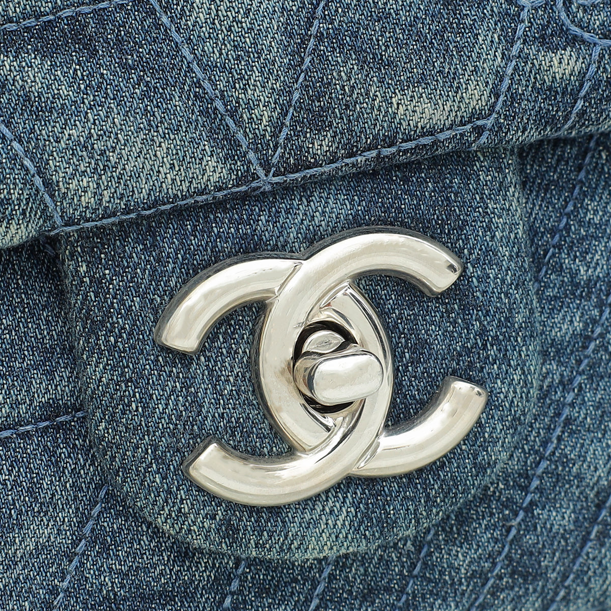 Chanel Navy Blue CC Denim Camellia Flower Embroidered Maxi Flap Bag
