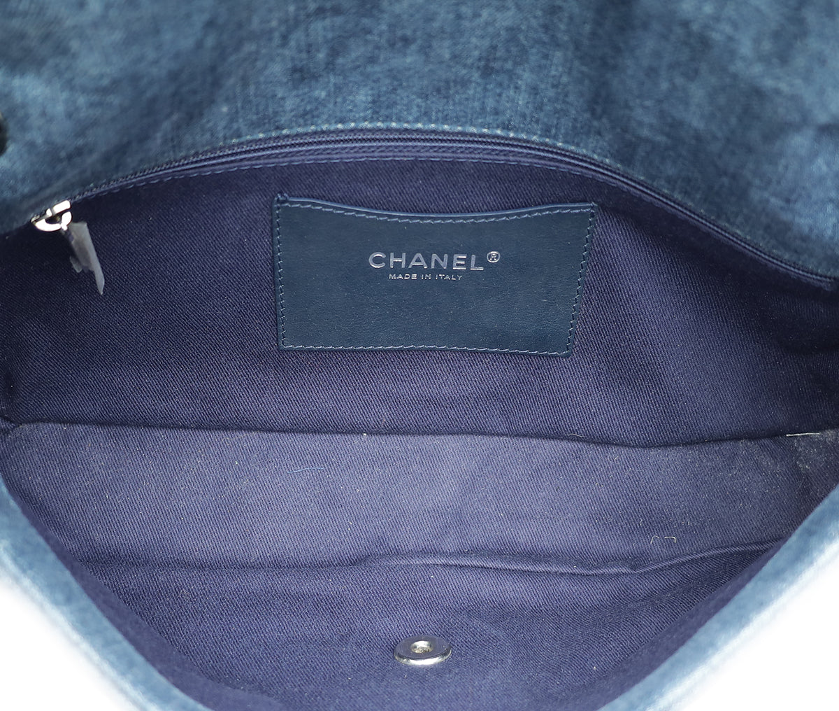 Chanel Navy Blue CC Denim Camellia Flower Embroidered Maxi Flap Bag