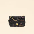 Chanel Black Multicolor CC Denim Logo Print Flap Bag