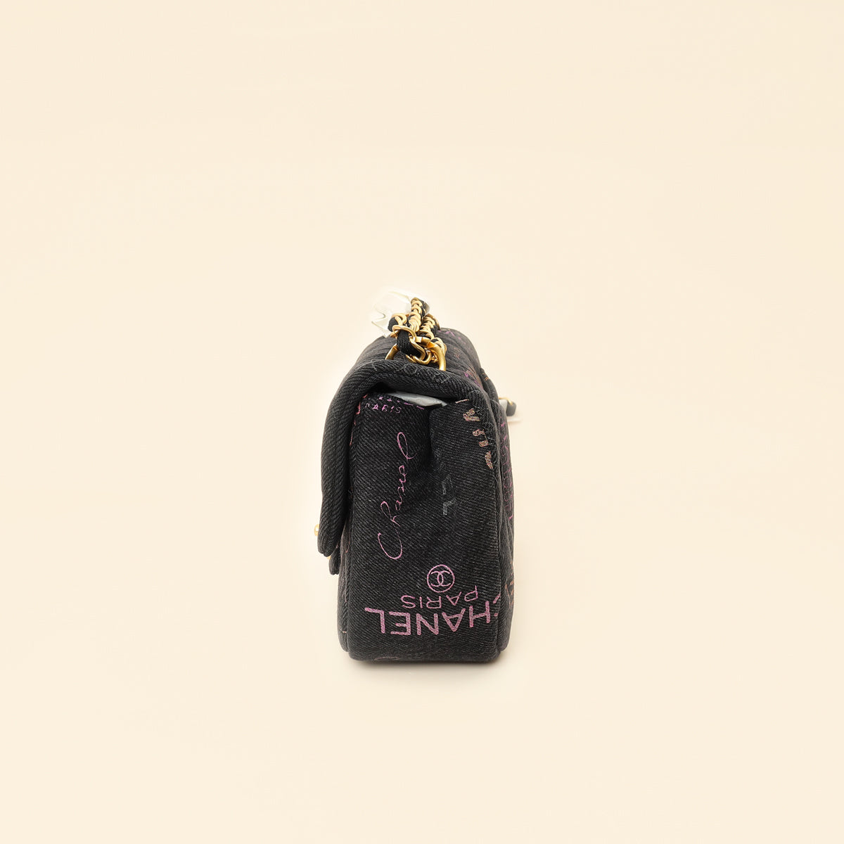 Chanel Black Multicolor CC Denim Logo Print Flap Bag