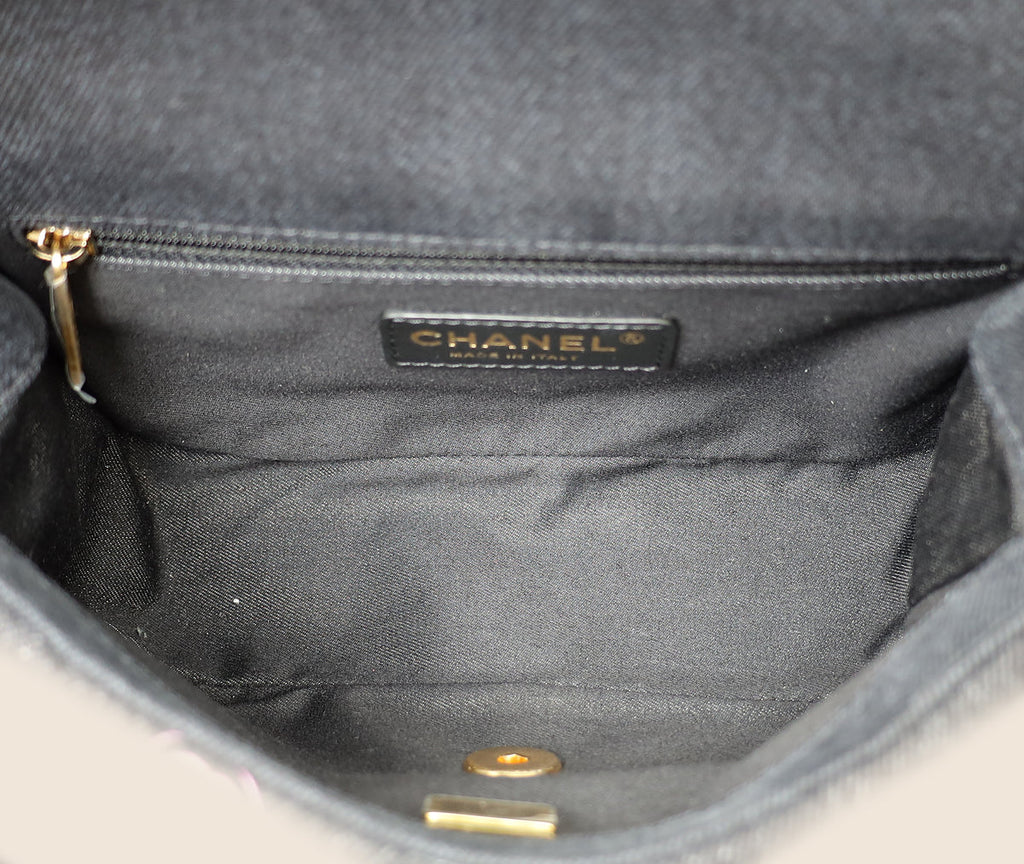 Chanel Black Multicolor CC Denim Logo Print Flap Bag