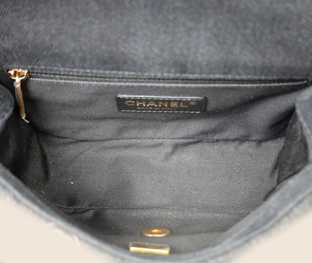 Chanel Black Multicolor CC Denim Logo Print Flap Bag