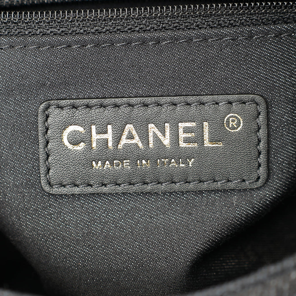 Chanel Black Multicolor CC Denim Logo Print Flap Bag