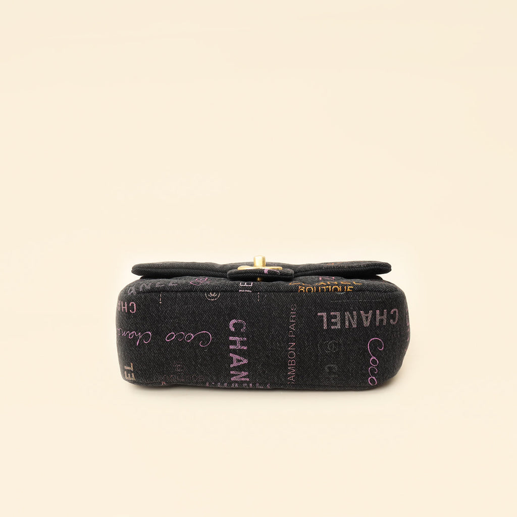 Chanel Black Multicolor CC Denim Logo Print Flap Bag