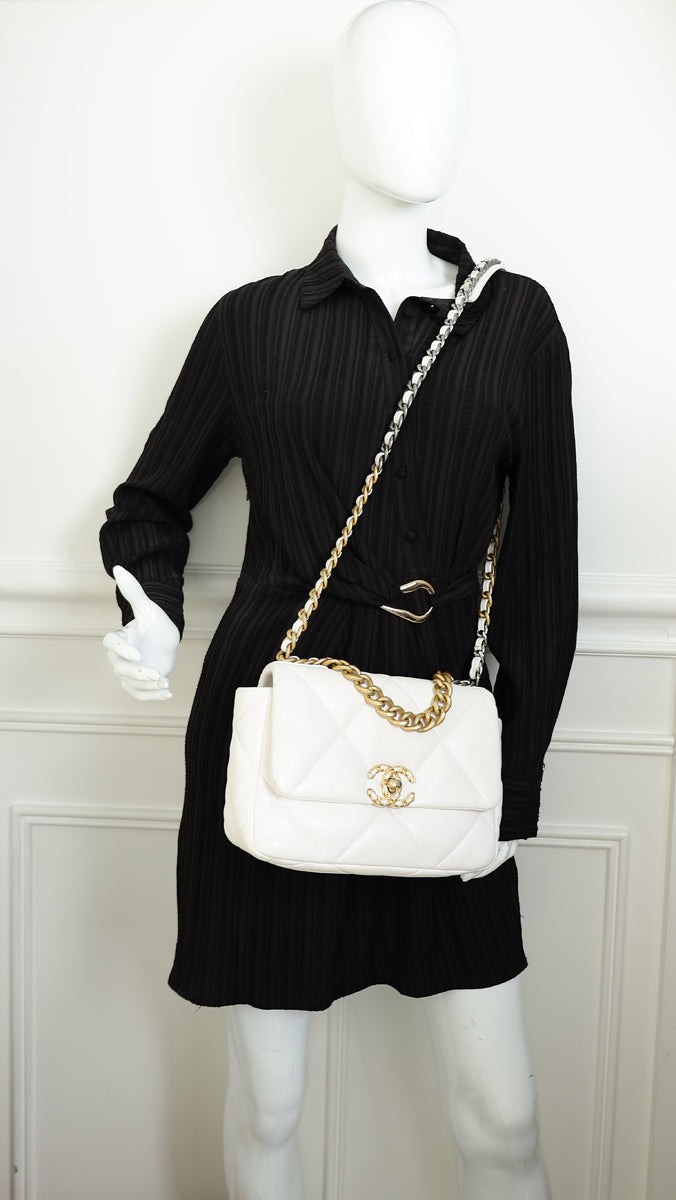 Chanel White CC 19 Small Flap Bag