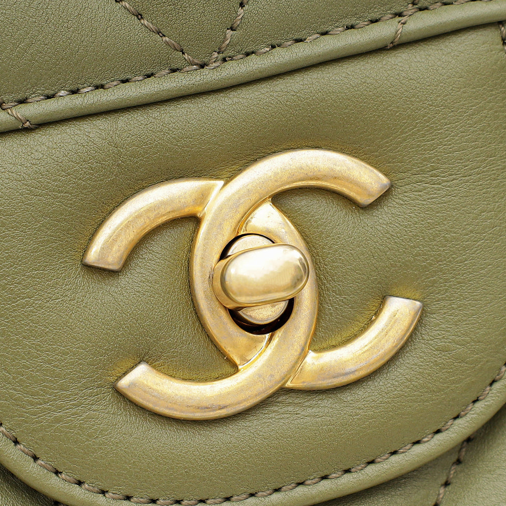 Chanel Olive Green Chevron Classic Double Flap Jumbo Bag