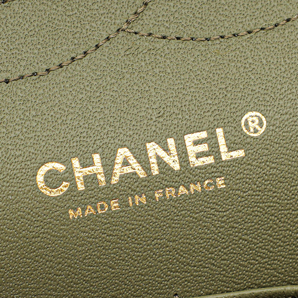 Chanel Olive Green Chevron Classic Double Flap Jumbo Bag