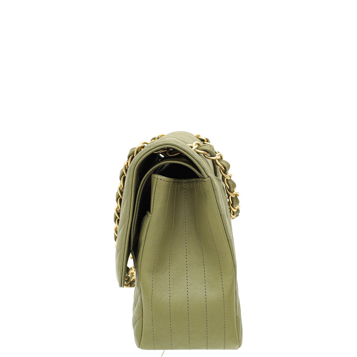 Chanel Olive Green Chevron Classic Double Flap Jumbo Bag