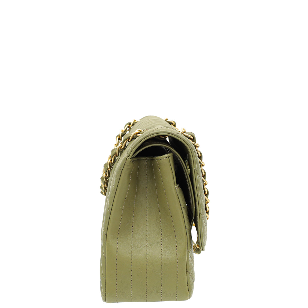 Chanel Olive Green Chevron Classic Double Flap Jumbo Bag