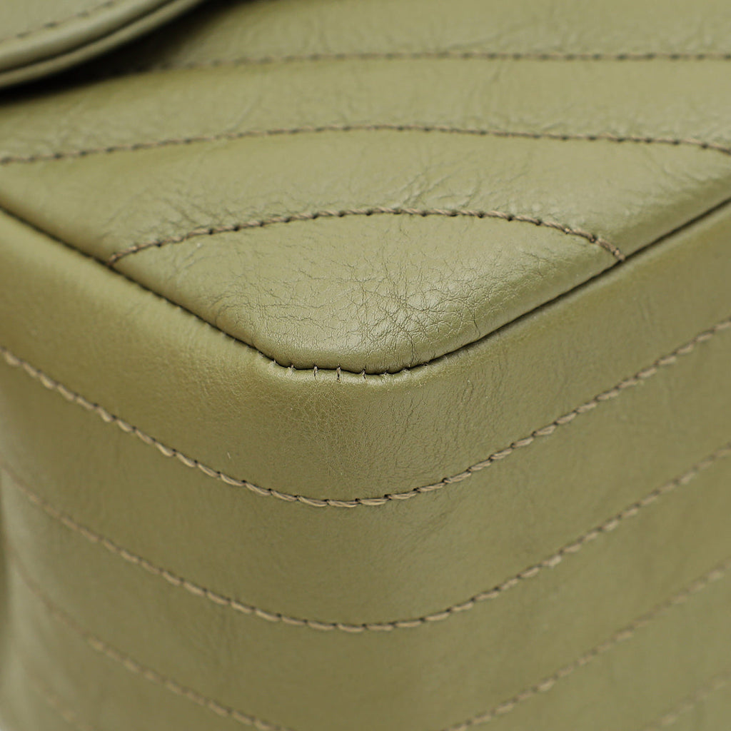 Chanel Olive Green Chevron Classic Double Flap Jumbo Bag