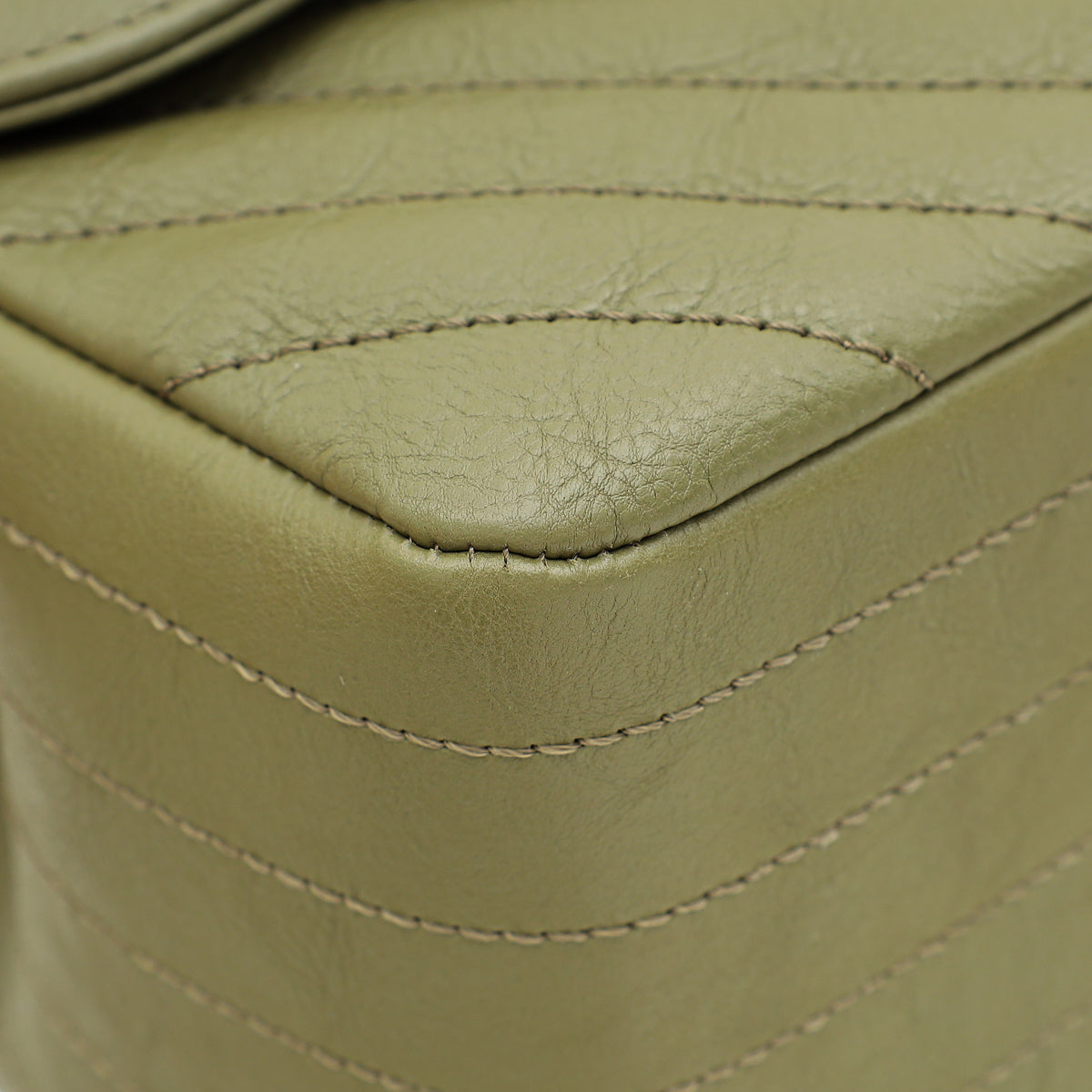 Chanel Olive Green Chevron Classic Double Flap Jumbo Bag