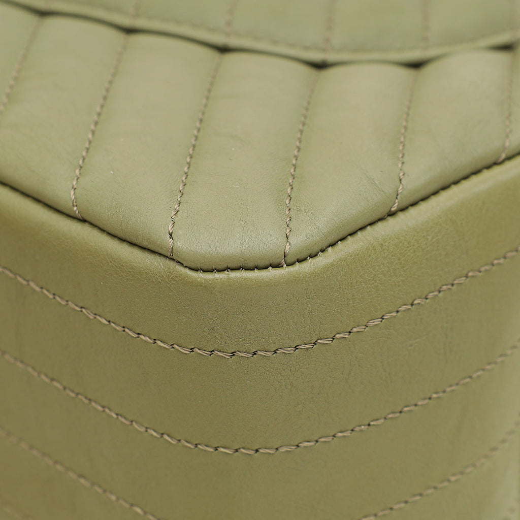 Chanel Olive Green Chevron Classic Double Flap Jumbo Bag