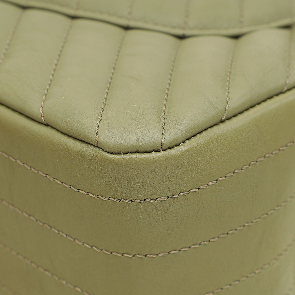 Chanel Olive Green Chevron Classic Double Flap Jumbo Bag