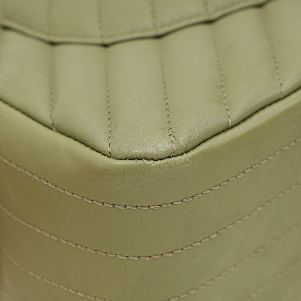 Chanel Olive Green Chevron Classic Double Flap Jumbo Bag