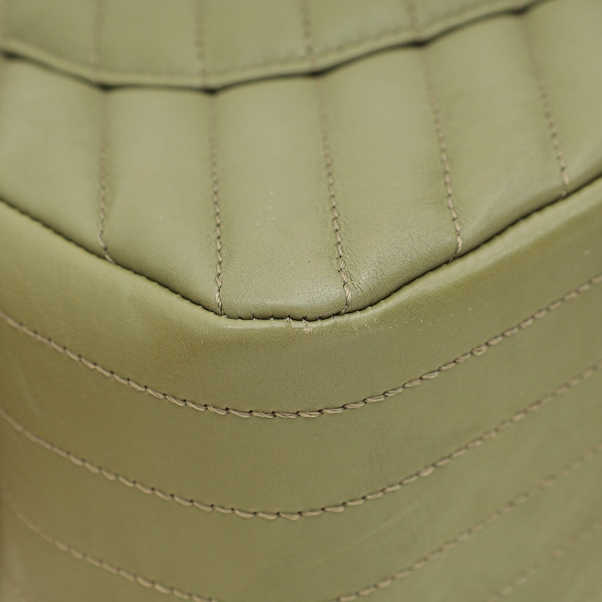 Chanel Olive Green Chevron Classic Double Flap Jumbo Bag