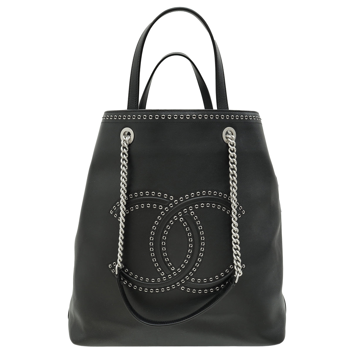 Chanel Black Coco Eyelets Shopping Tote Bag