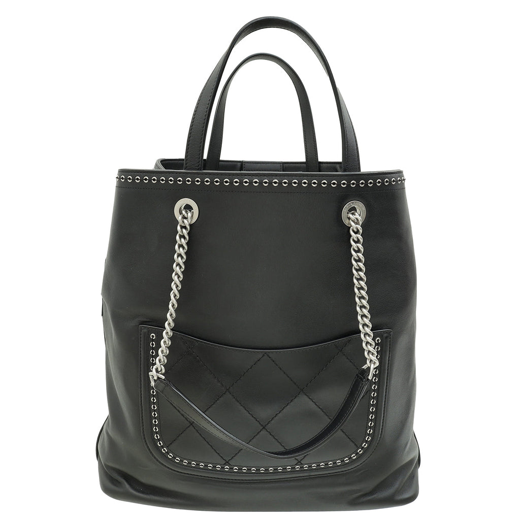 Chanel Black Coco Eyelets Shopping Tote Bag