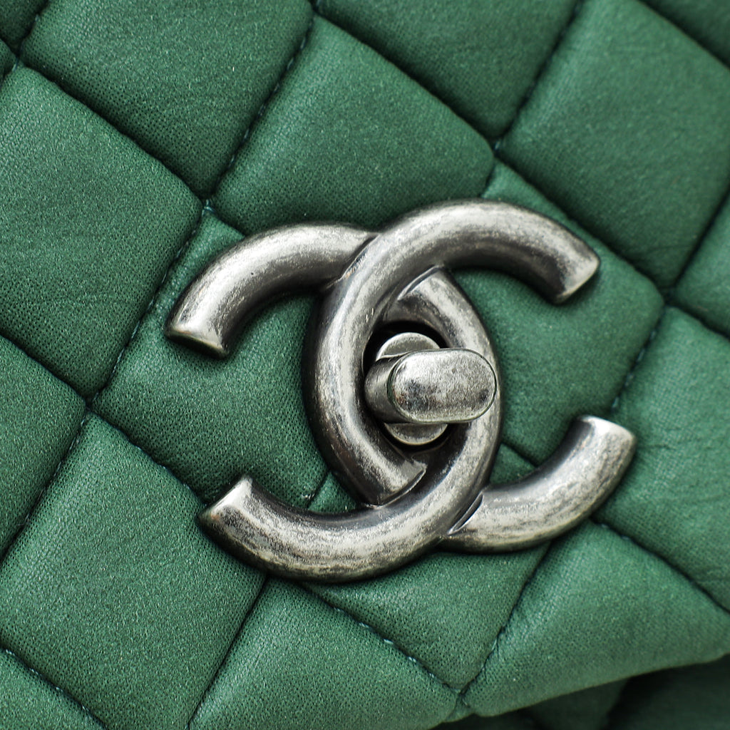 Chanel Khaki Green CC Diamond Quilted Flap Jumbo Bag