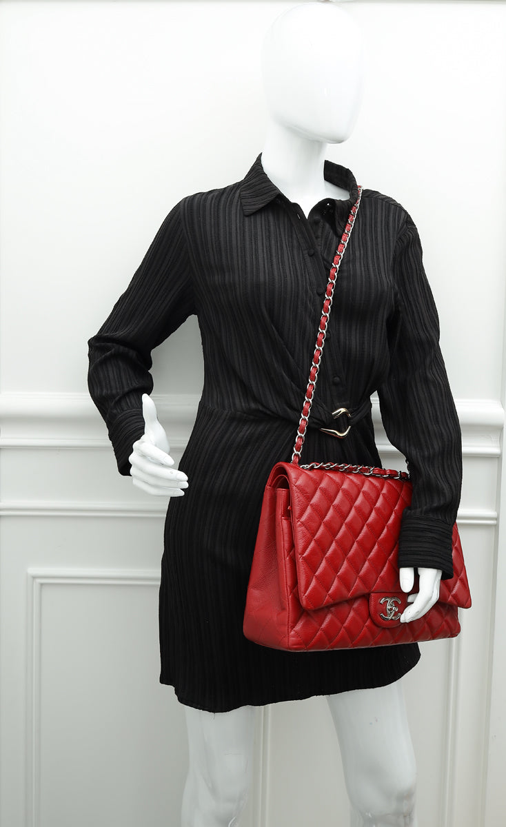 Chanel Red Classic Double Flap Maxi Bag