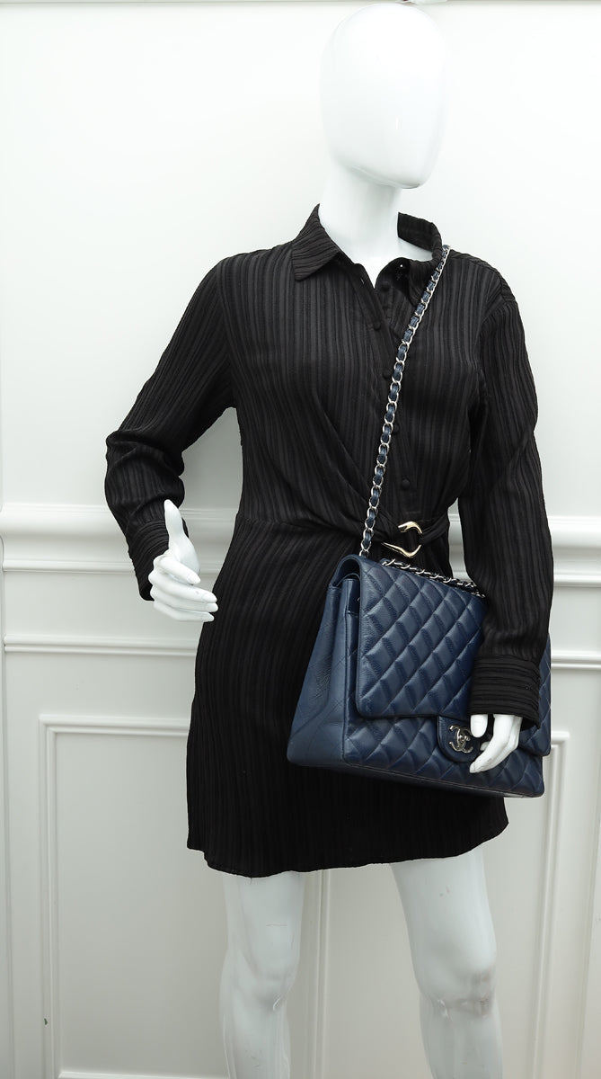 Chanel Blue Classic Double Flap Maxi Bag