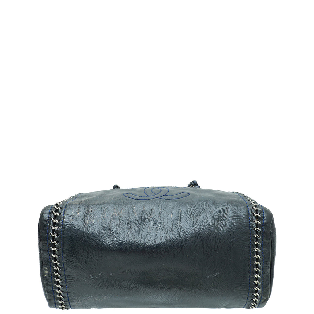 Chanel Navy Blue CC  Bowler Luxury Ligne Bag