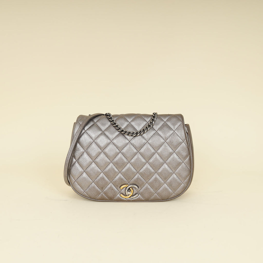 Chanel Metallic Grey CC Casual Pocket Messenger Flap Bag