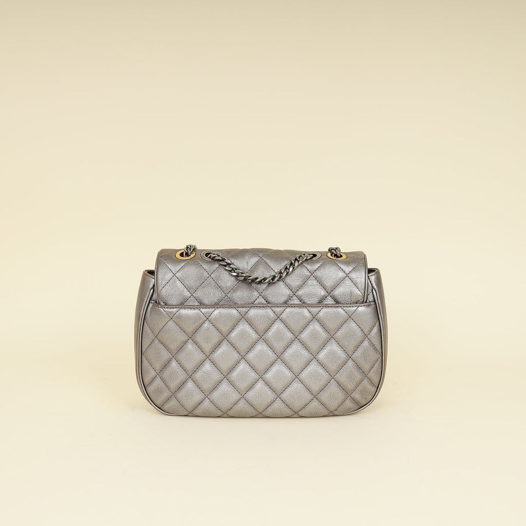 Chanel Metallic Grey CC Casual Pocket Messenger Flap Bag