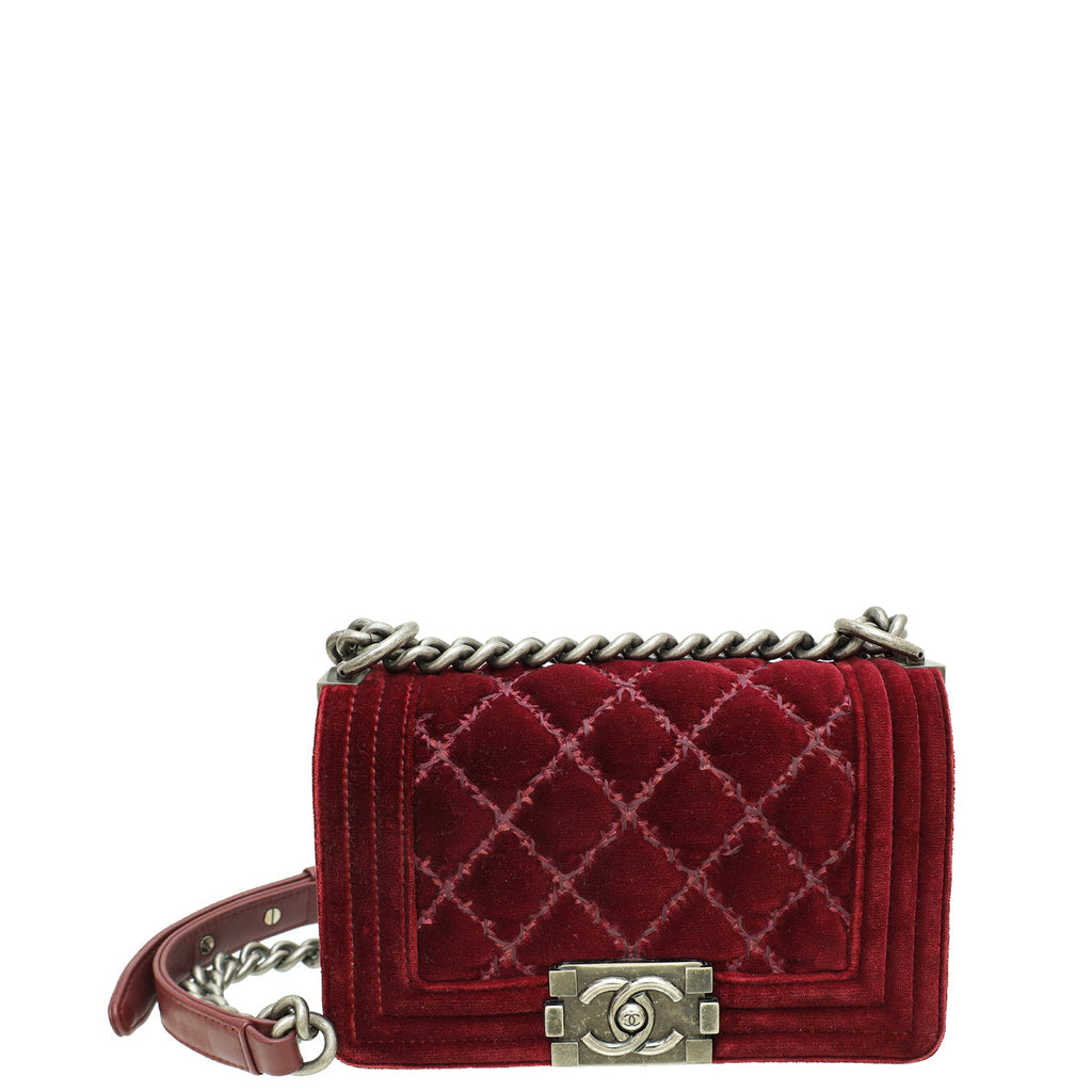 Chanel Burgundy Velvet Le Boy Small Flap Bag