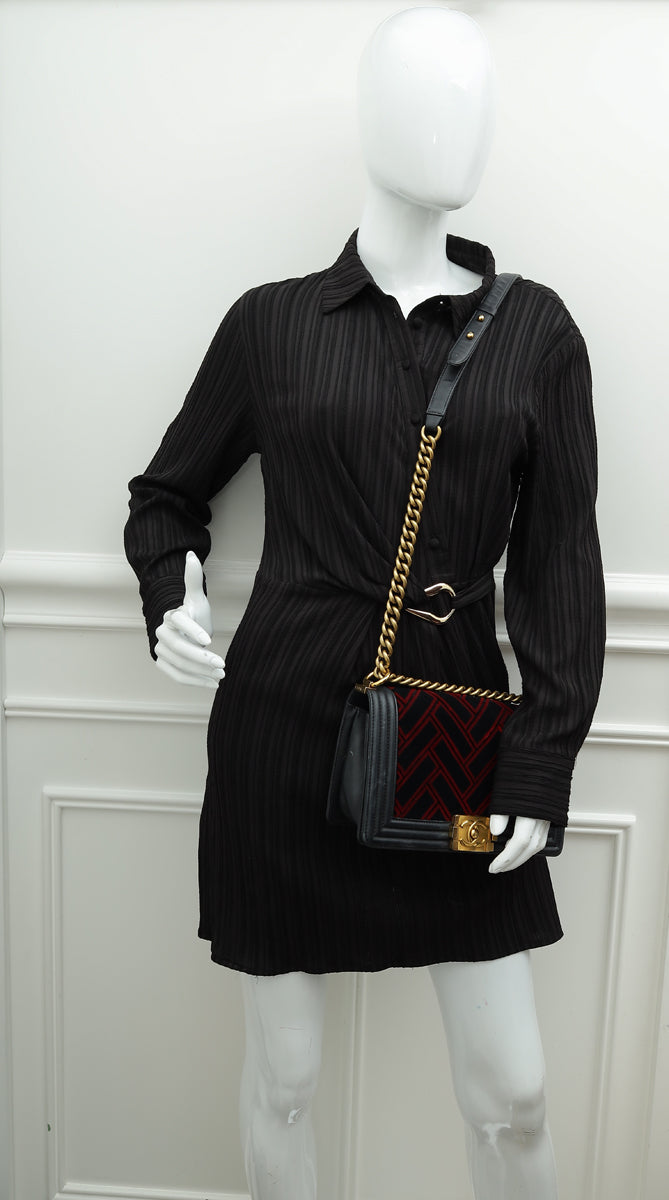 Chanel Bicolor Le Boy Medium Velvet Flap Bag