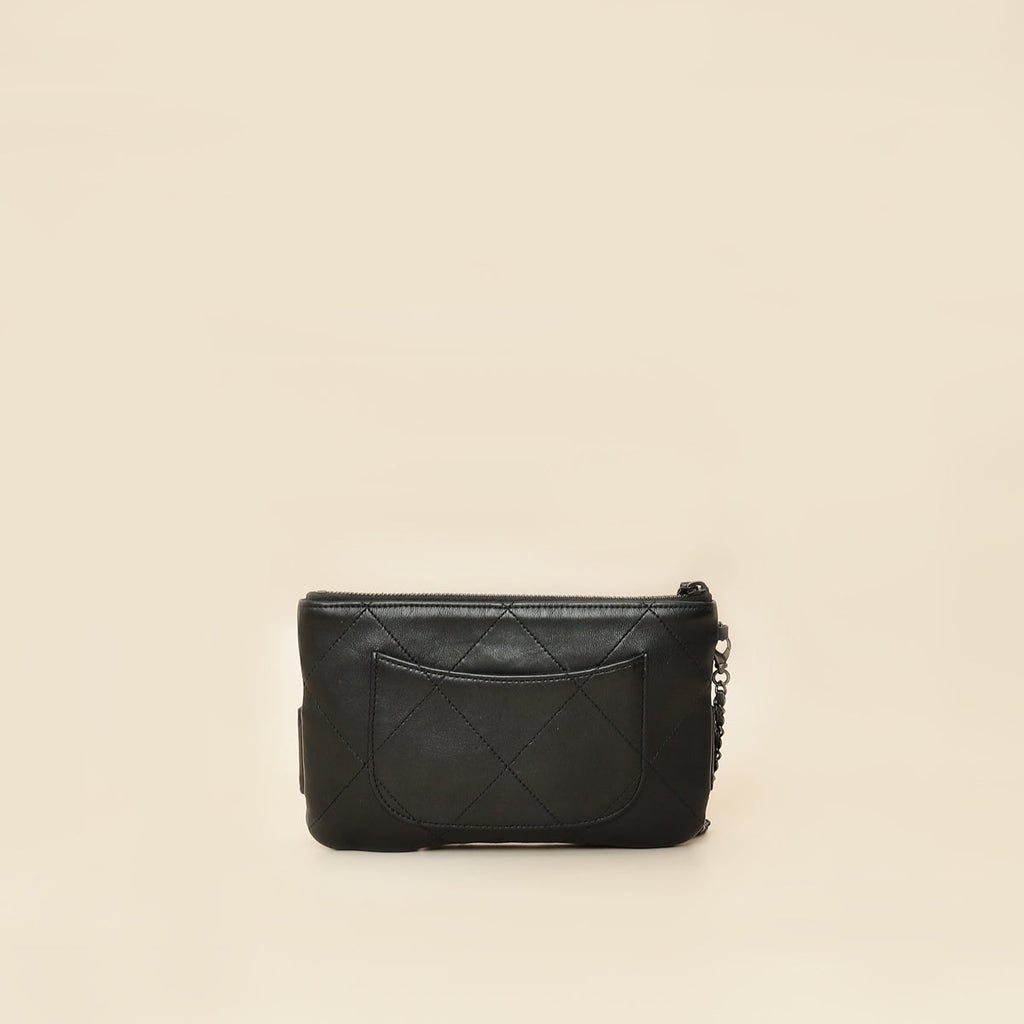 Chanel Black Logo Quilted Cosmetic Case With Chain Wrist