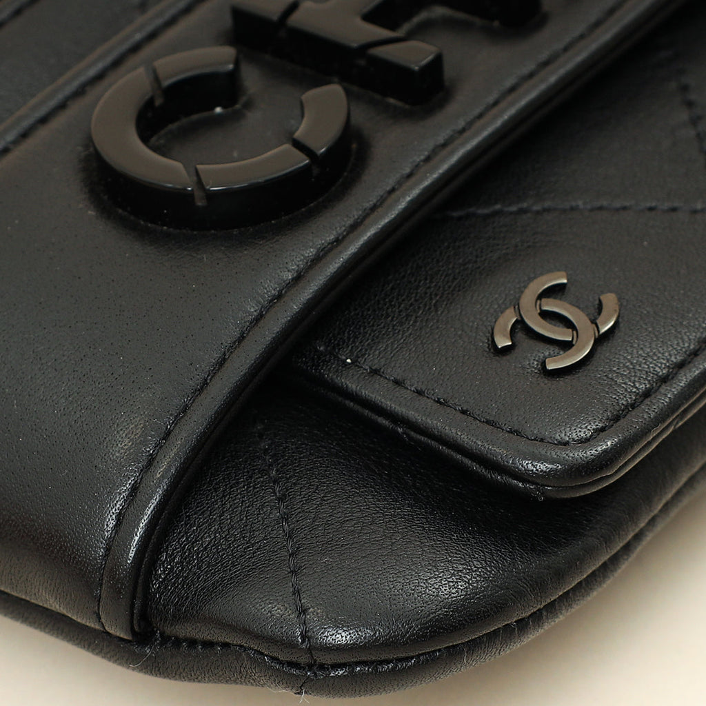 Chanel Black Logo Quilted Cosmetic Case With Chain Wrist