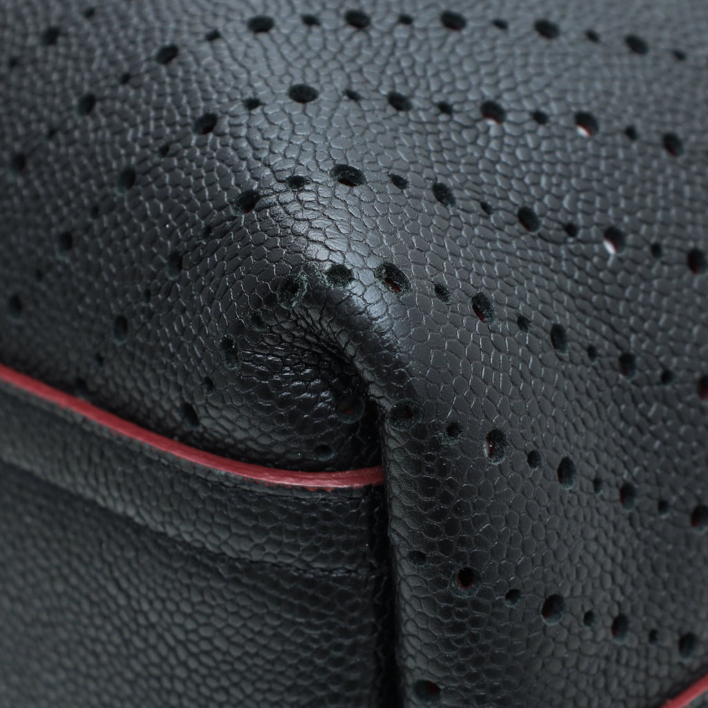 Chanel Black CC Perforated Large Shopping Tote Bag