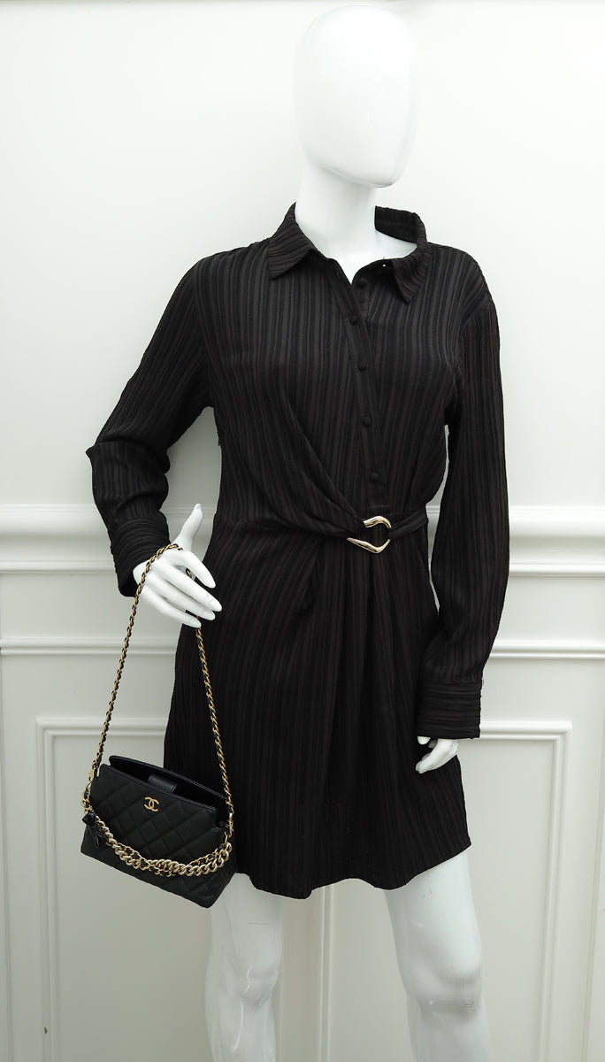 Chanel Black CC Chain Link Bow Clutch With Chain
