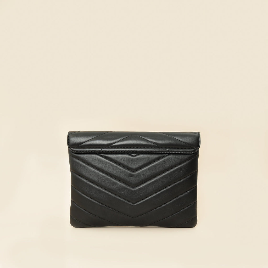 Chanel Black CC Button Chevron Flap Clutch
