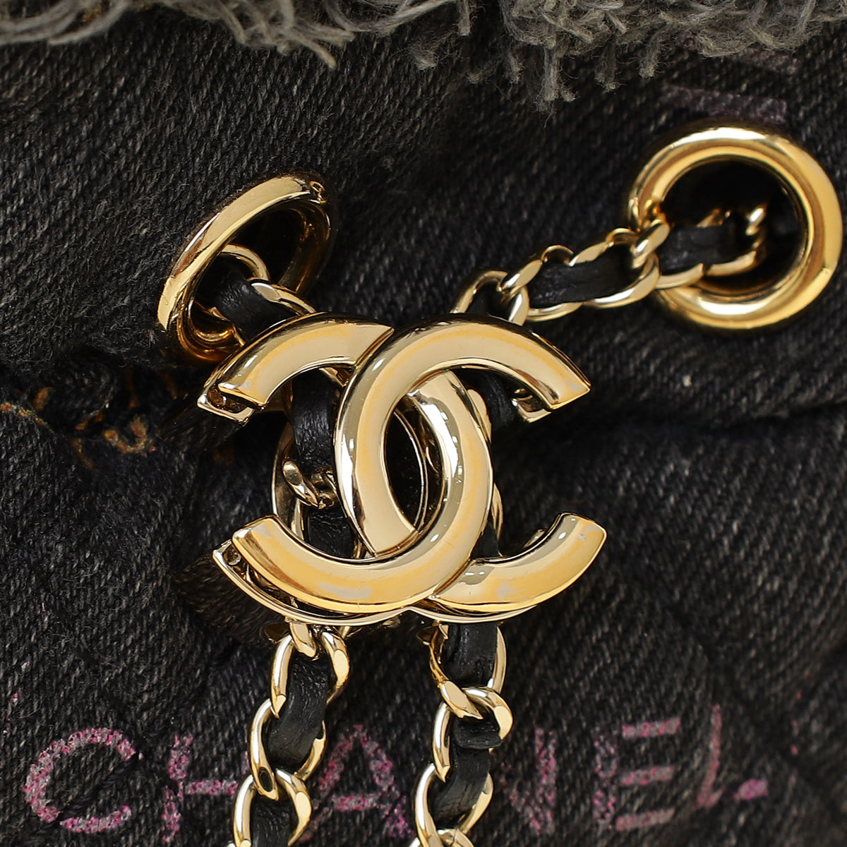Chanel Black Multicolor CC Denim Quilted Mood Mini Bucket Bag With Chain