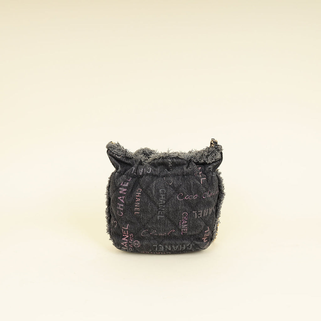 Chanel Black Multicolor CC Denim Quilted Mood Mini Bucket Bag With Chain