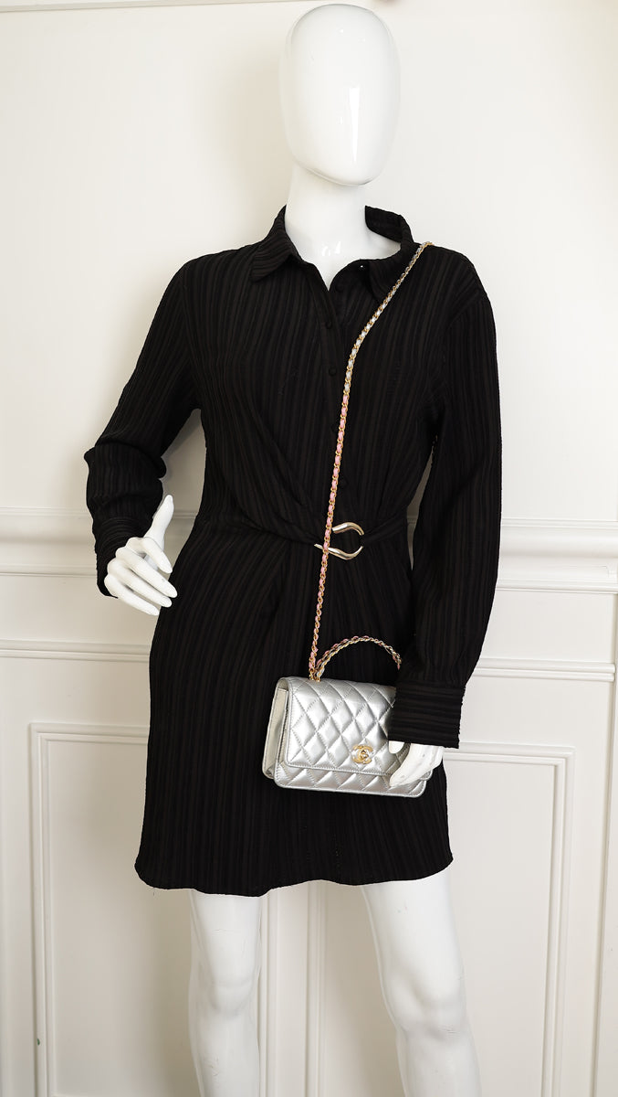 Chanel Silver CC Top Handle Wallet On Chain