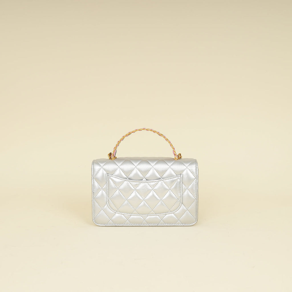 Chanel Silver CC Top Handle Wallet On Chain