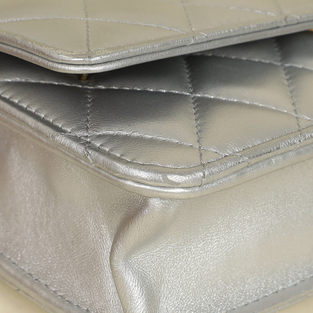 Chanel Silver CC Top Handle Wallet On Chain
