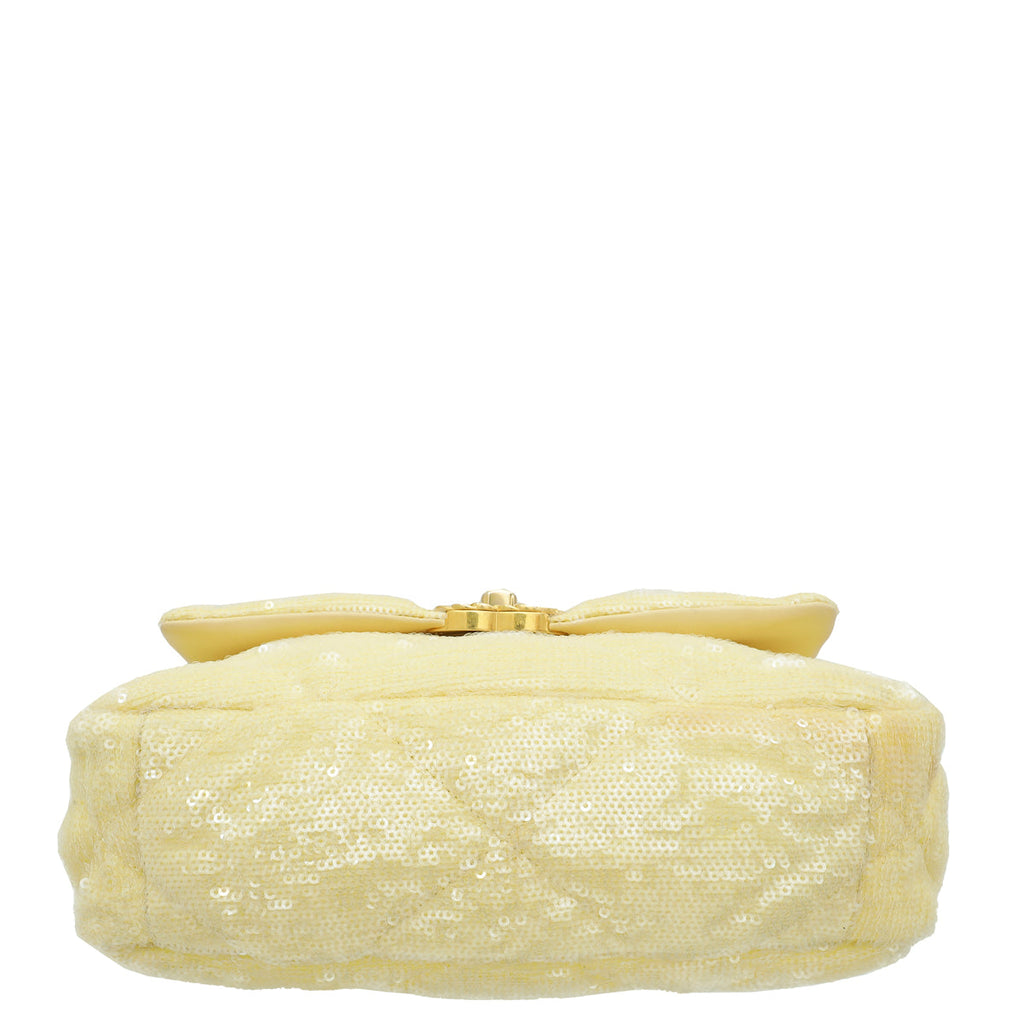Chanel Light Yellow CC 19 Sequins Small Flap Bag