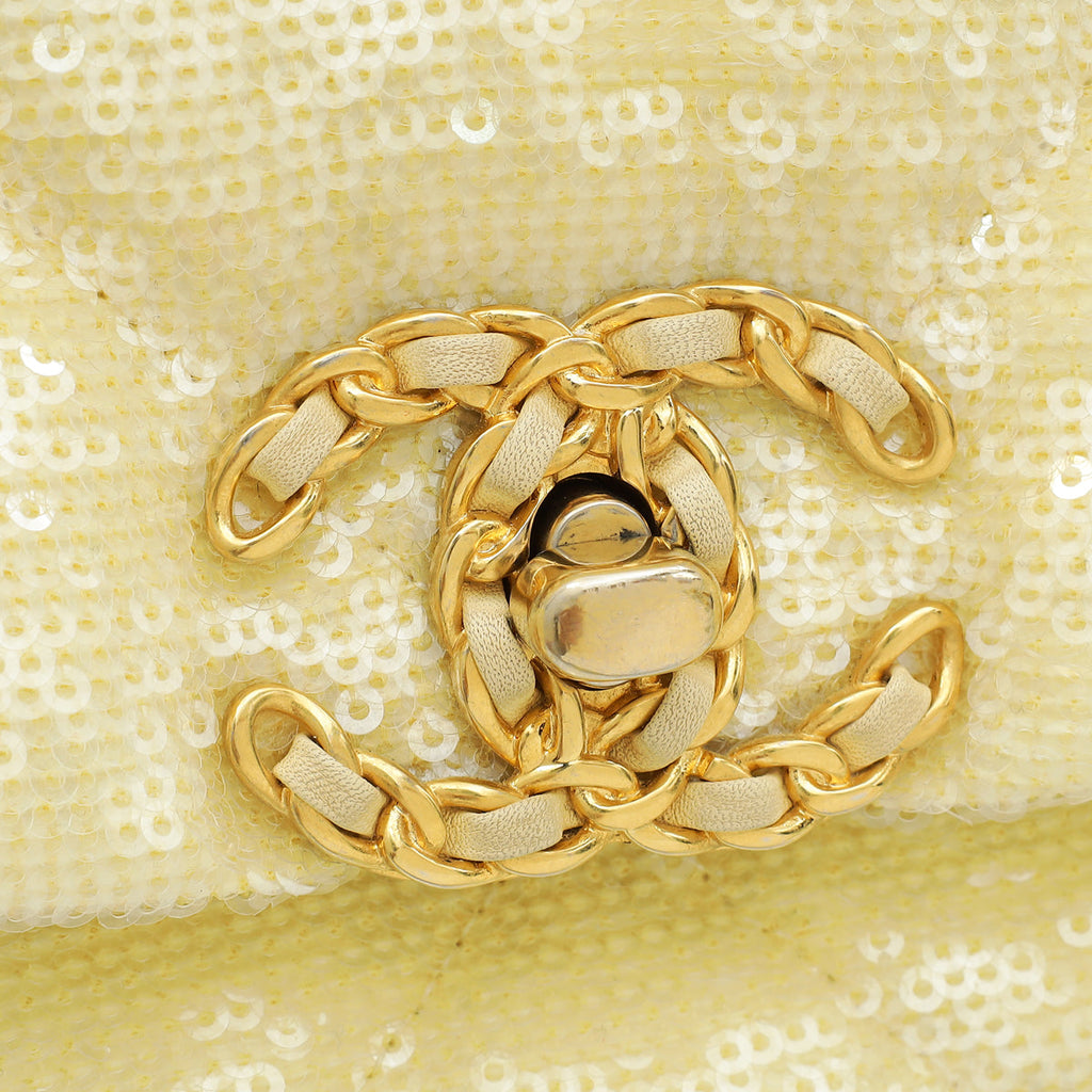 Chanel Light Yellow CC 19 Sequins Small Flap Bag