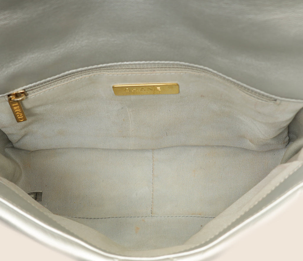 Chanel Metallic Silver 19 Flap Small Shoulder Bag