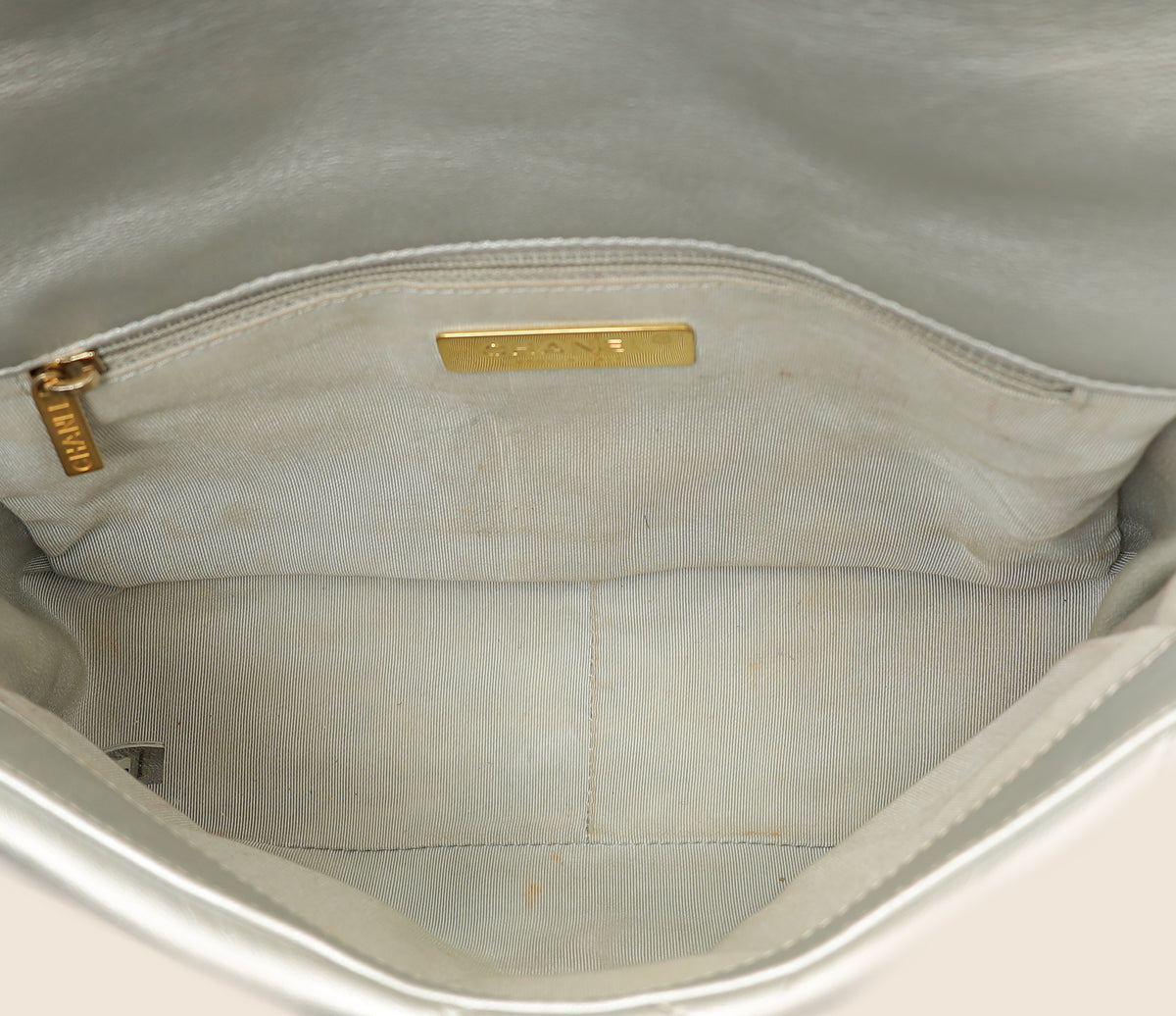 Chanel Metallic Silver 19 Flap Small Shoulder Bag