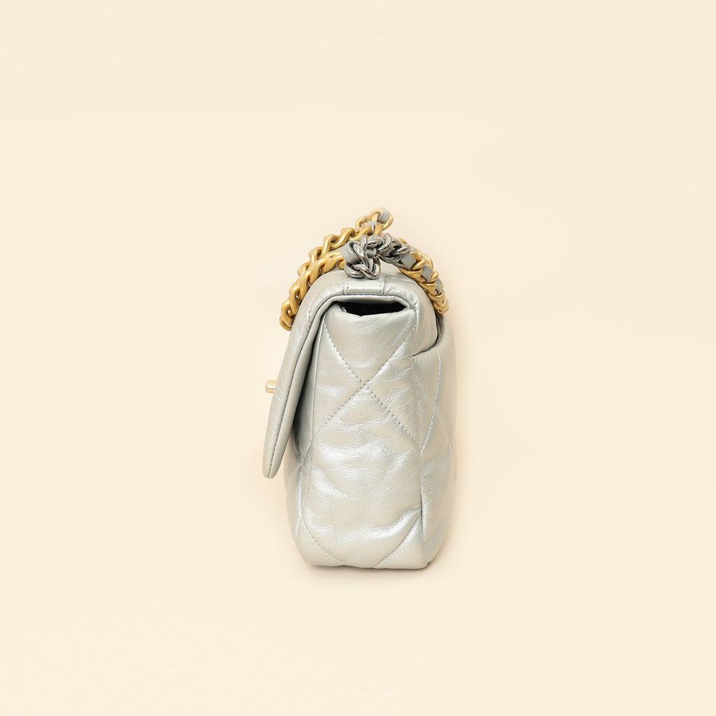 Chanel Metallic Silver 19 Flap Small Shoulder Bag