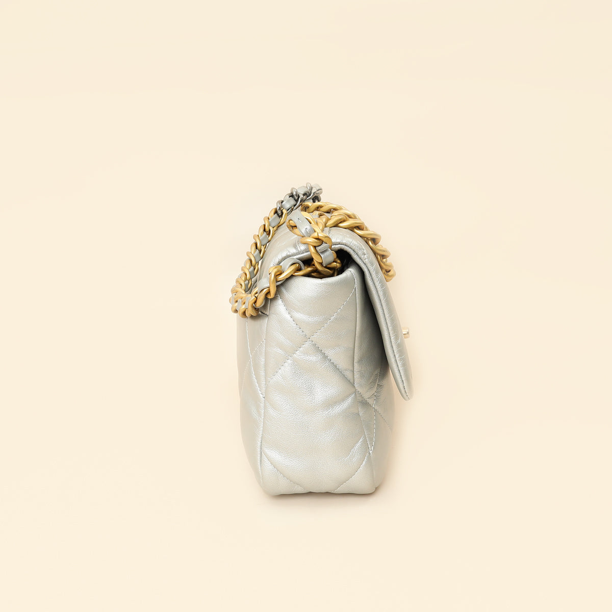 Chanel Metallic Silver 19 Flap Small Shoulder Bag