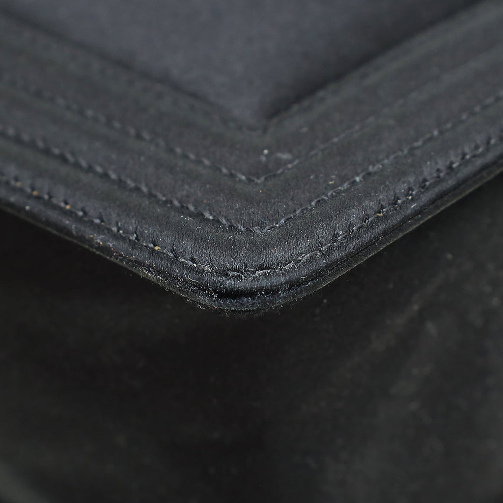 Chanel Black Satin Pearl Embellished Le Boy Medium Bag