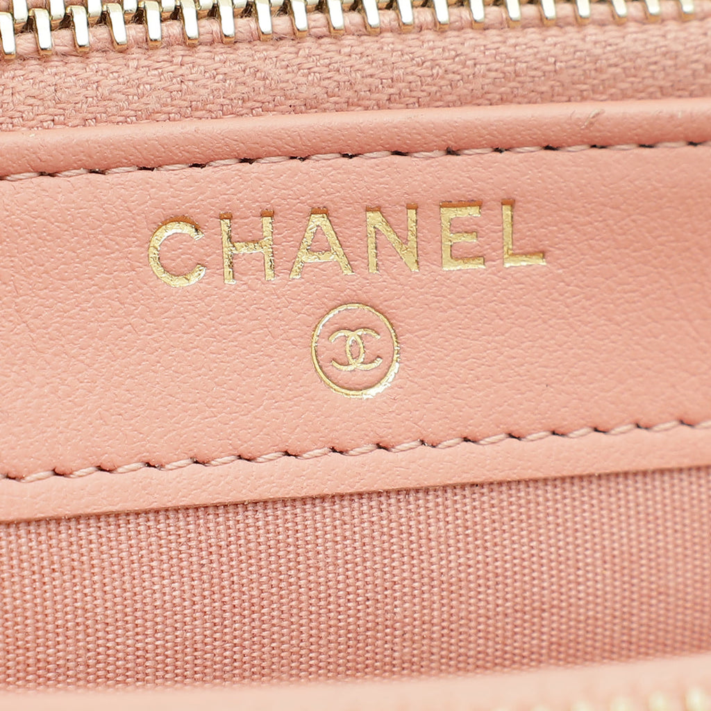 Chanel Soft Pink Deauville Double Zip Wallet on Chain