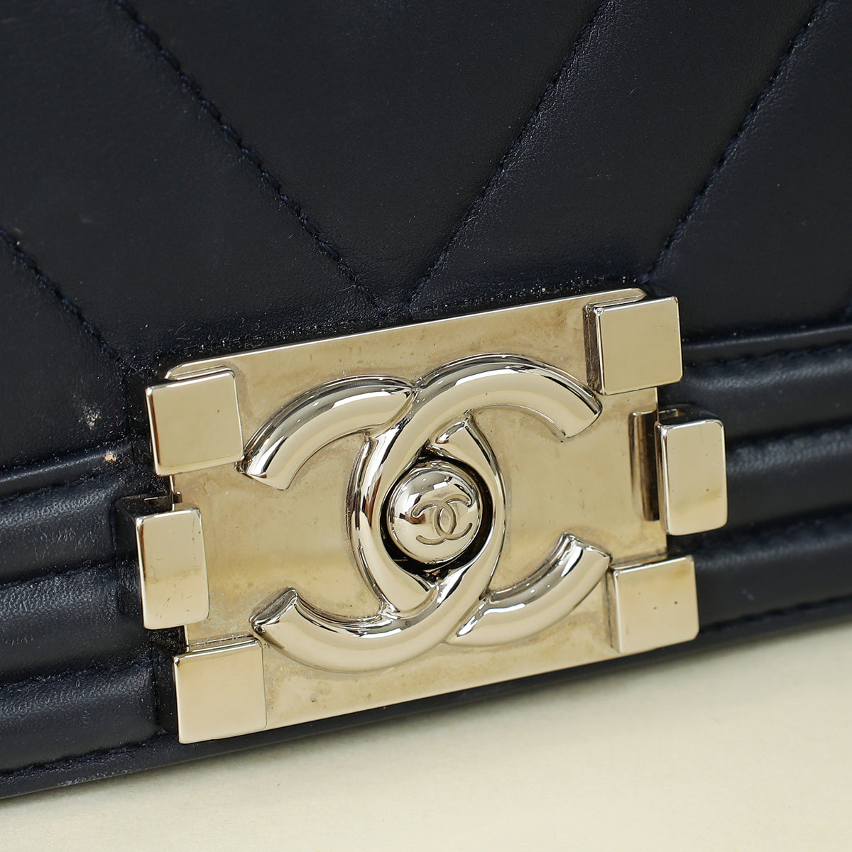 Chanel Navy Chevron Le Boy Medium Flap Bag