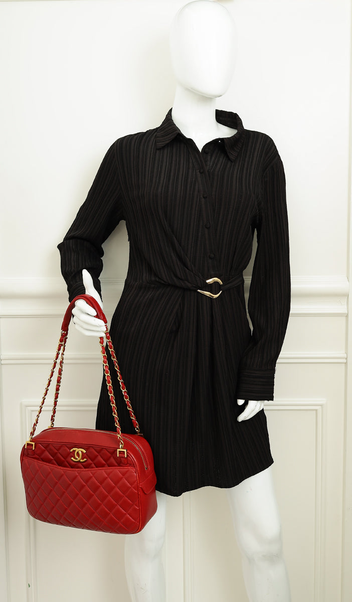 Chanel Red CC Quilted Camera Shoulder Bag